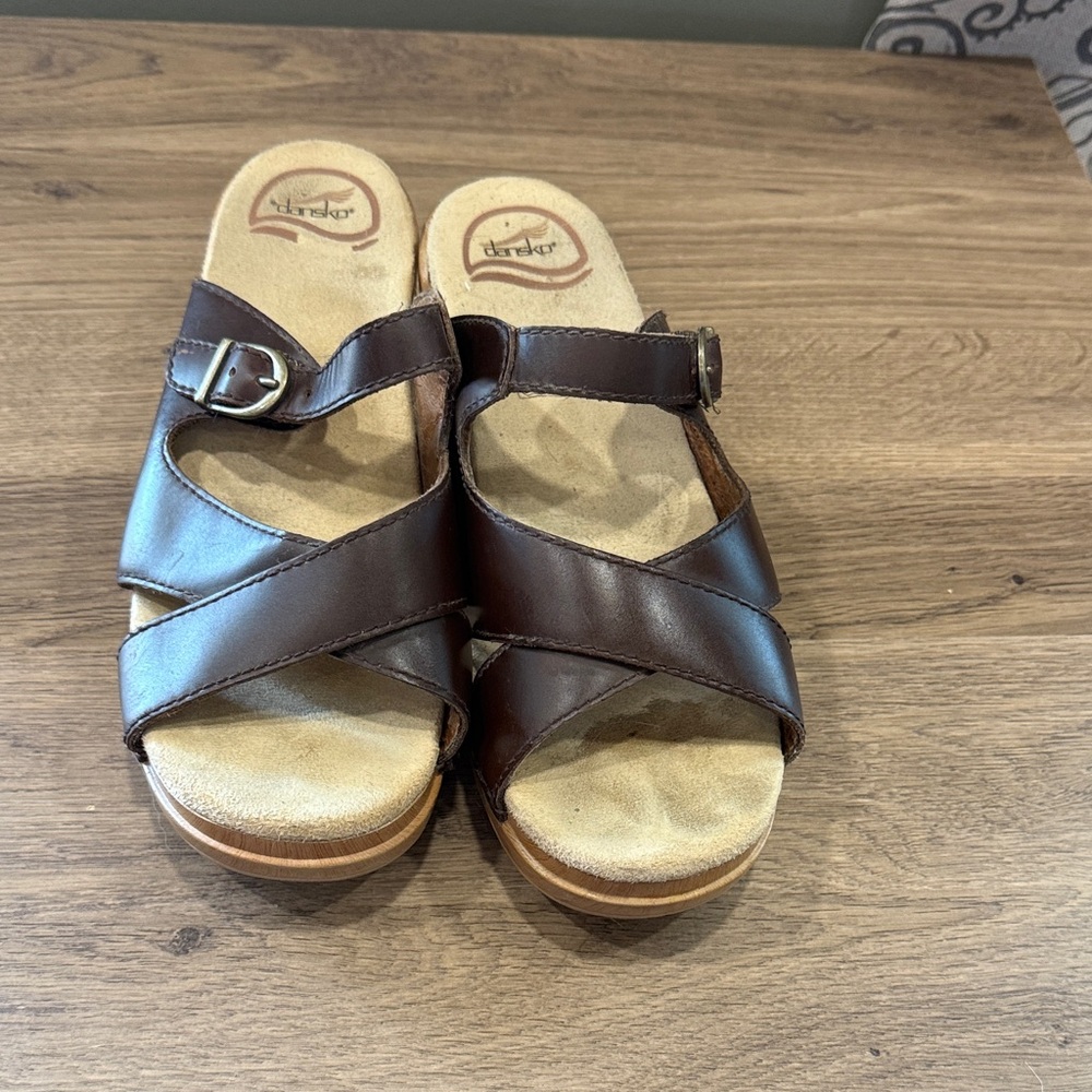 Dansko Dark Brown Cross-Strap Sandals